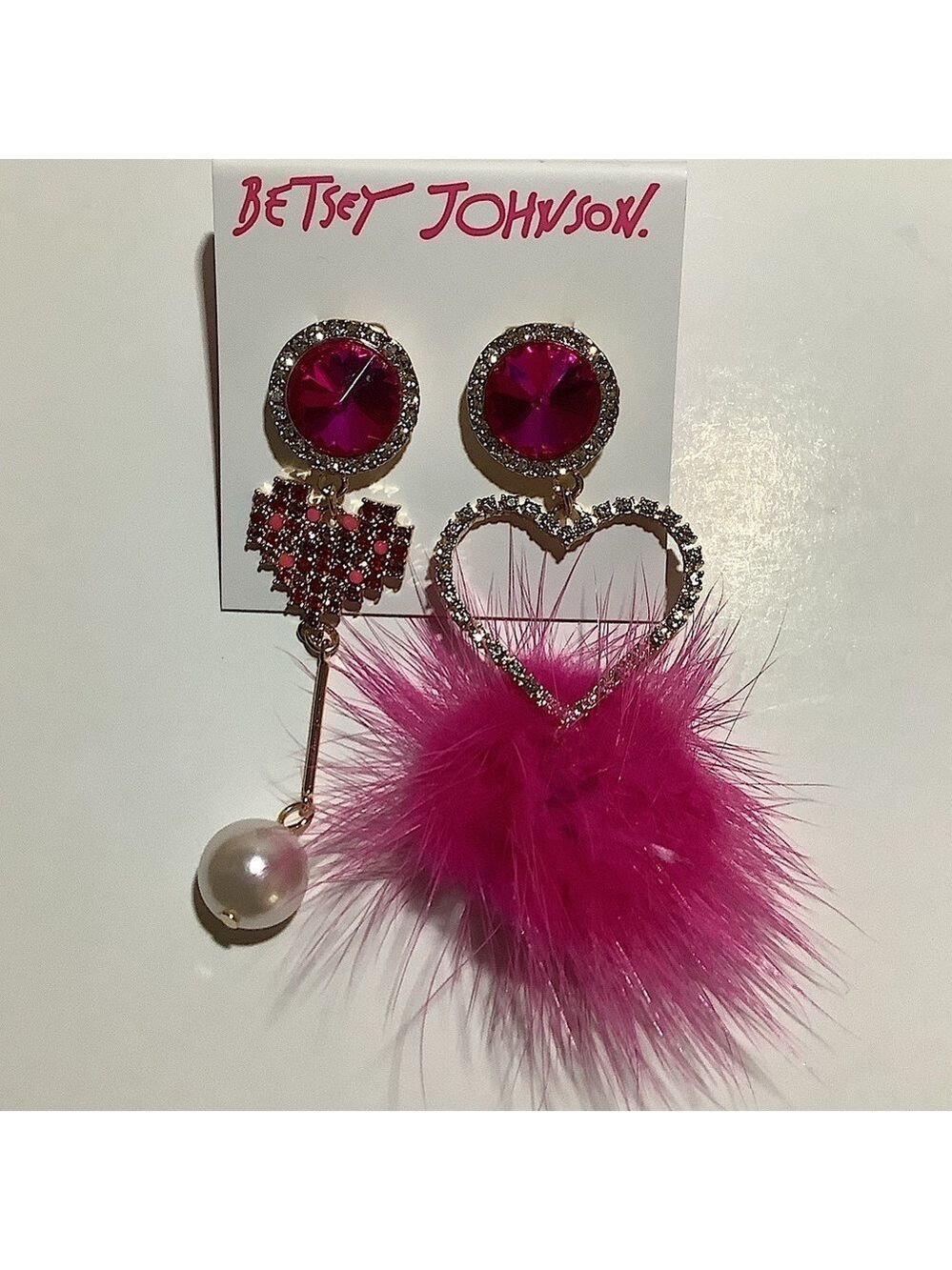 Betsey Johnson Dear Betsey Mismatch Puff Pink Earrings New